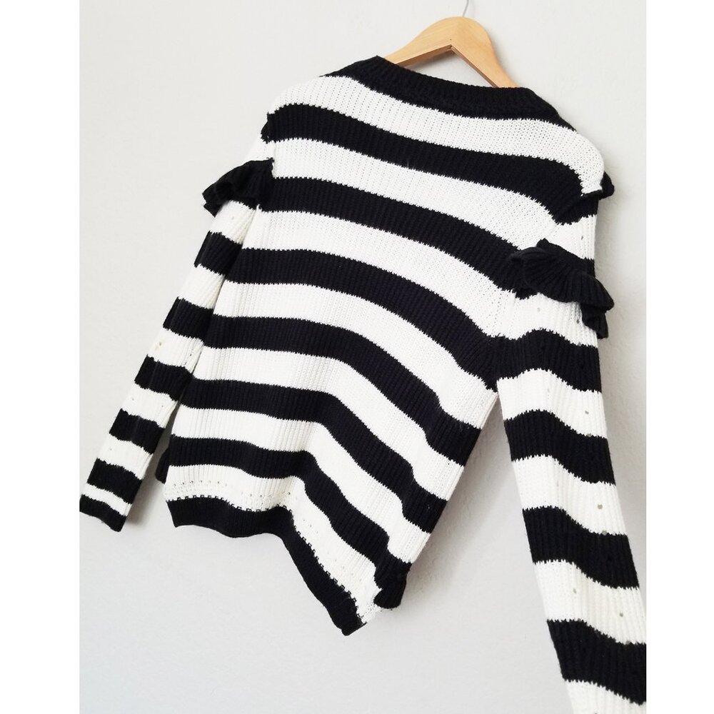 Topshop Humbug Ruffle Striped Knit Sweater Size 8 Black White Romantic Parisian - Picture 11 of 15